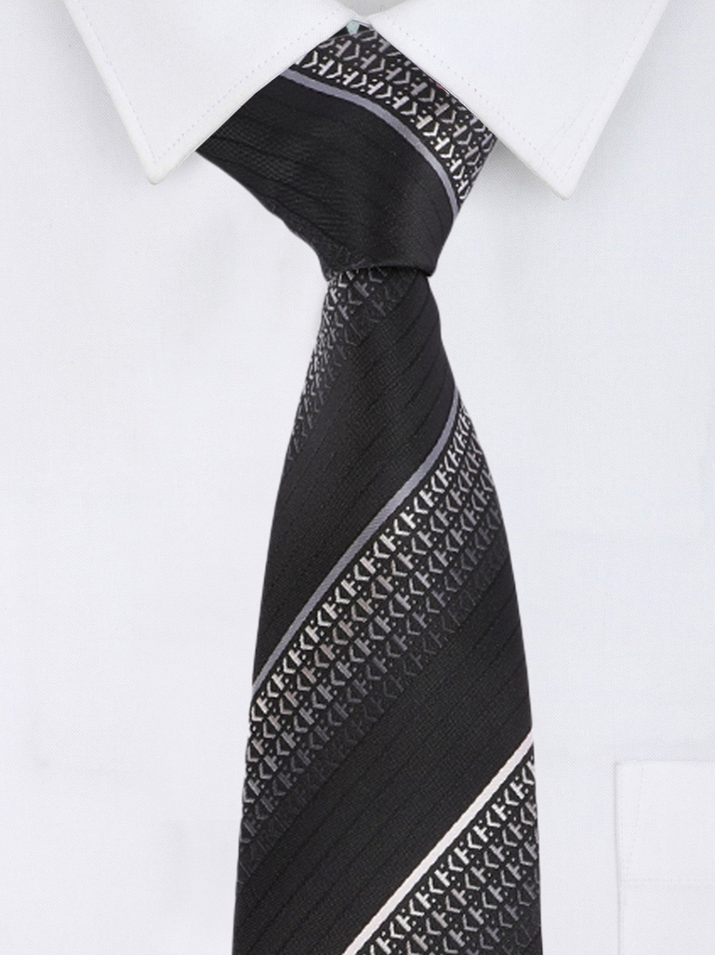 Alvaro Castagnino Microfiber Brown::White Colored Stripes Necktie for Men