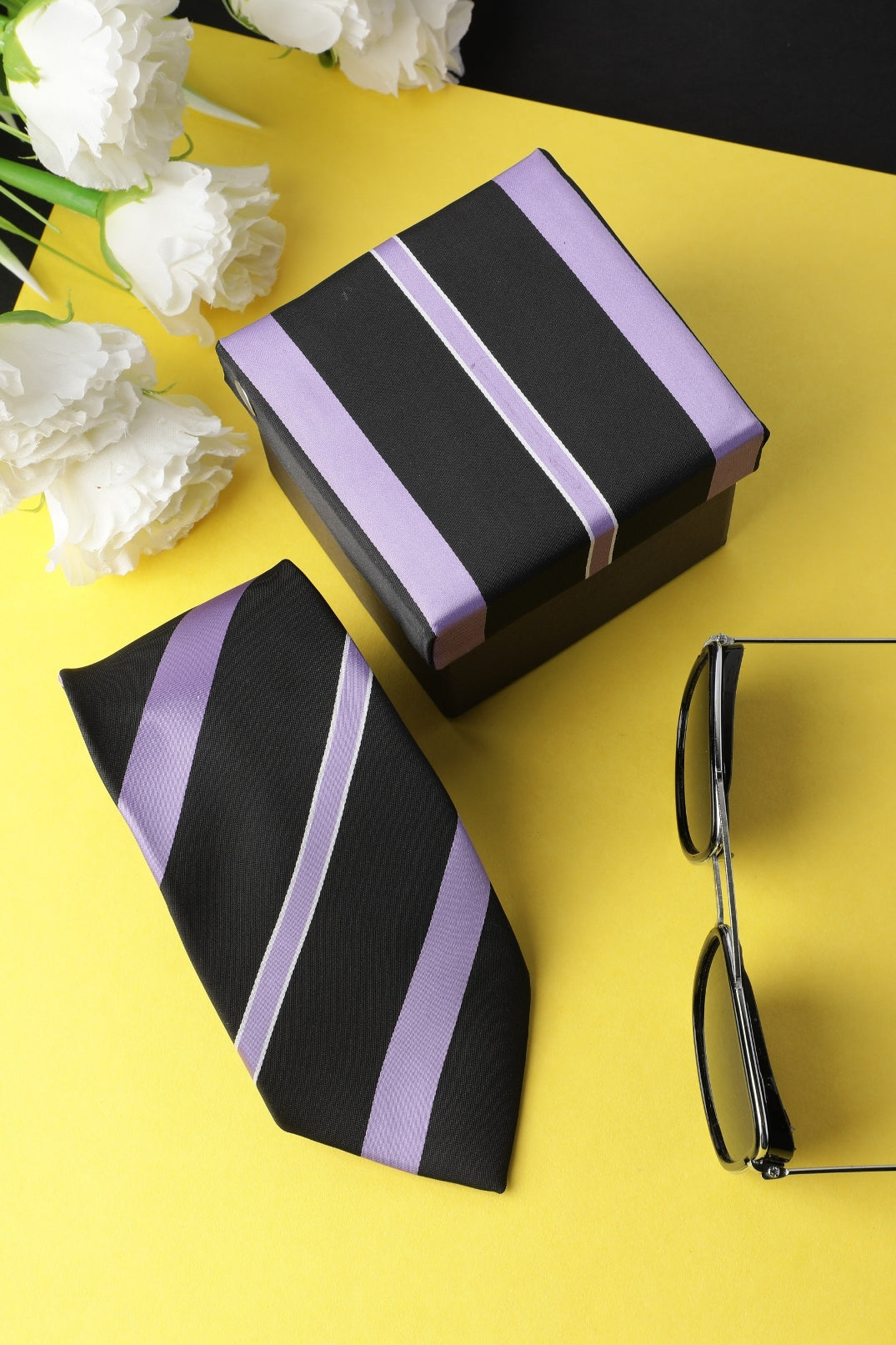 Alvaro Castagnino Microfiber Black::Violet Colored Stripes Necktie for Men