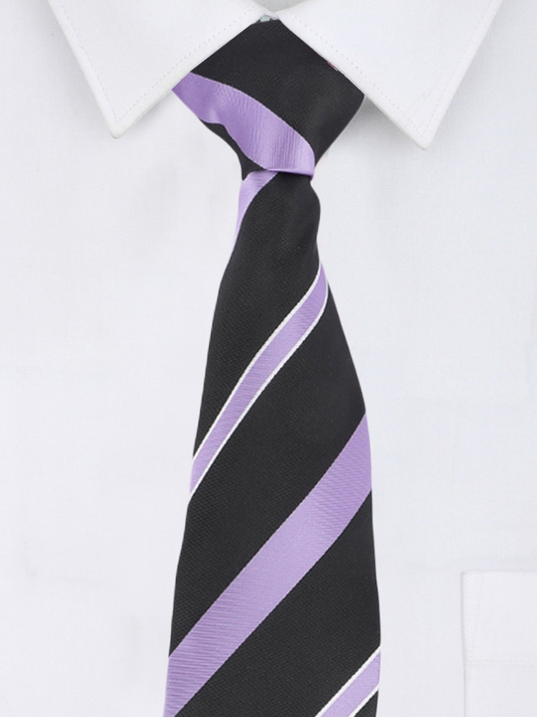 Alvaro Castagnino Microfiber Black::Violet Colored Stripes Necktie for Men