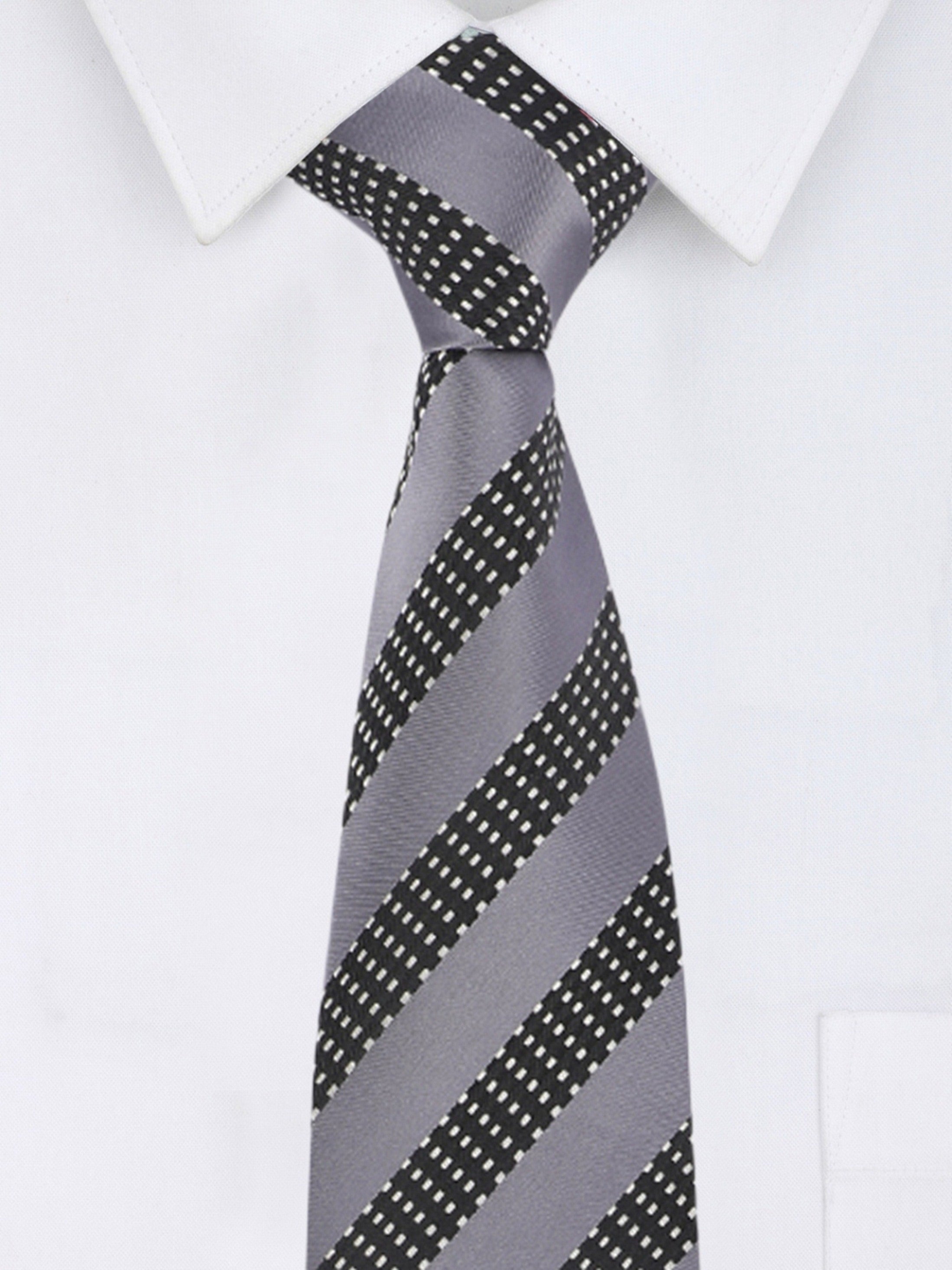 Alvaro Castagnino Microfiber Grey::Black Colored Stripes Necktie for Men