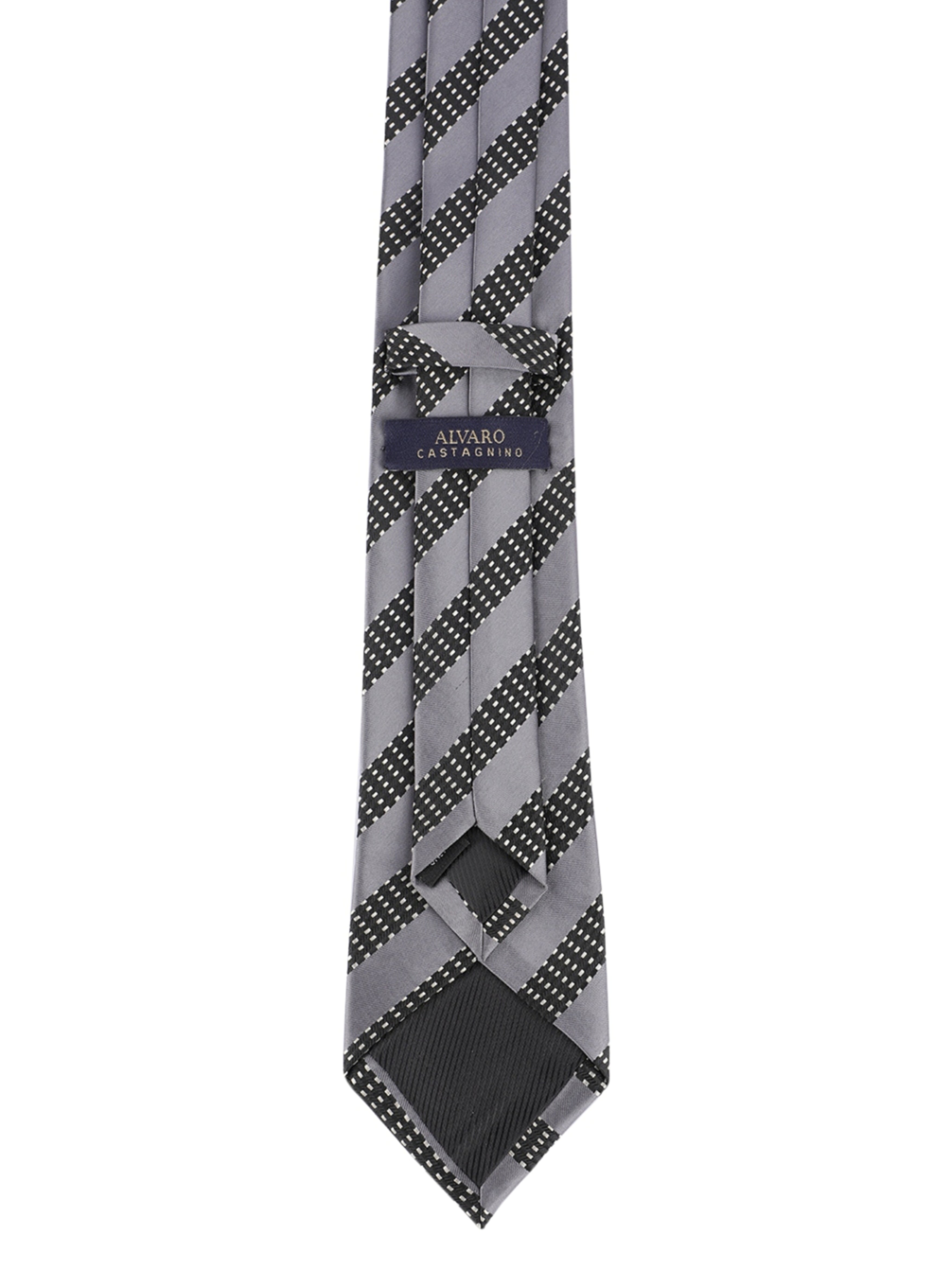 Alvaro Castagnino Microfiber Grey::Black Colored Stripes Necktie for Men