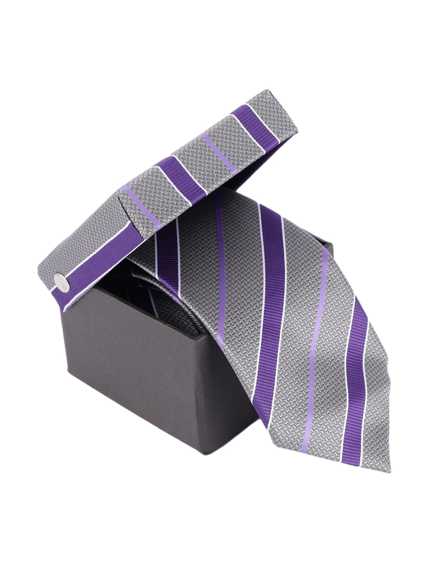 Alvaro Castagnino Microfiber Grey::Purple Colored Stripes Necktie for Men