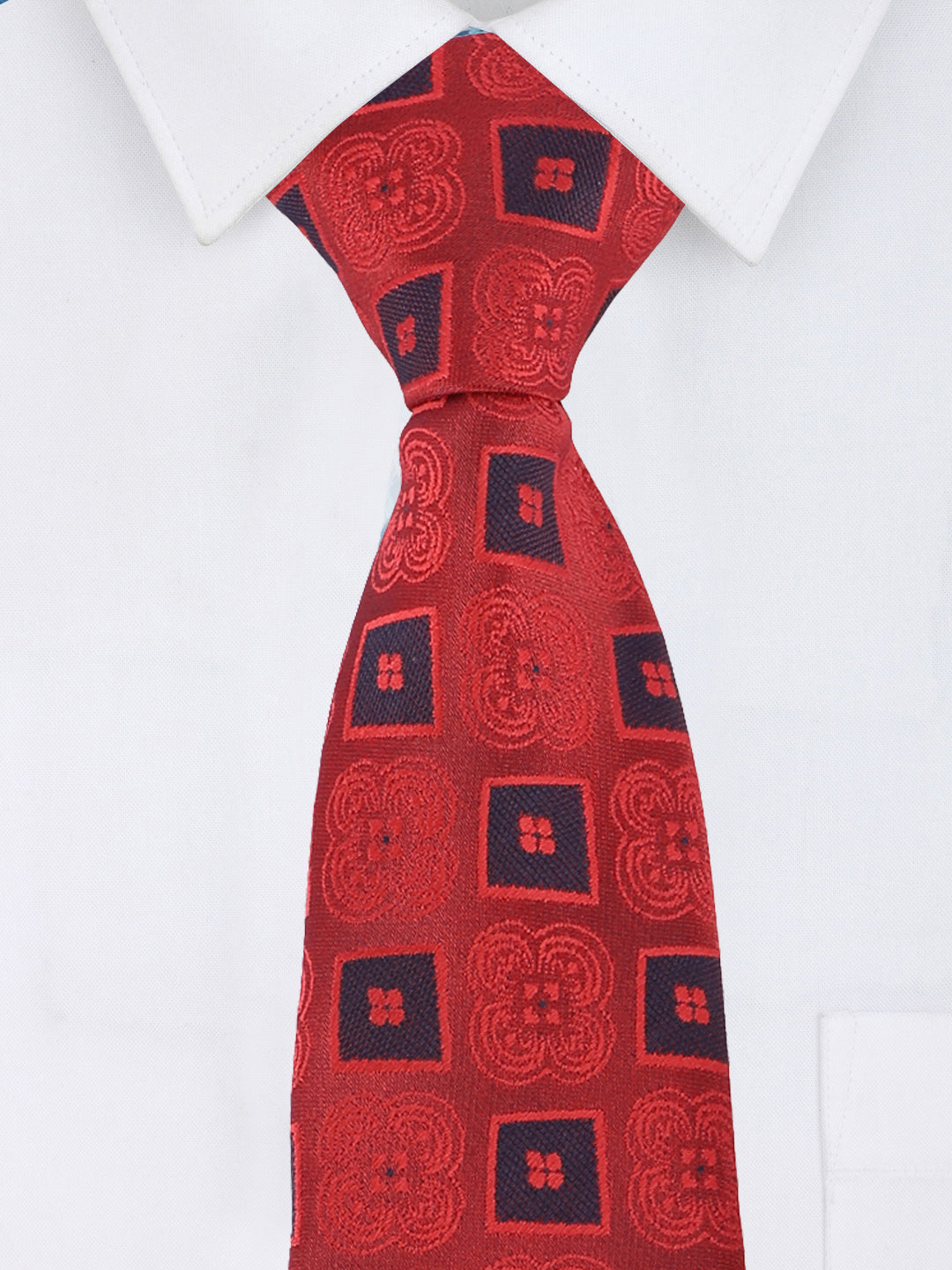 Red & Navy Geometric Necktie