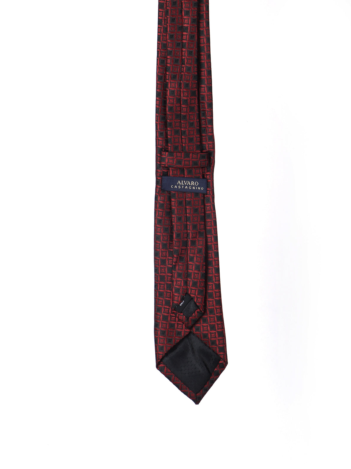 Maroon Geometric Jacquard Necktie