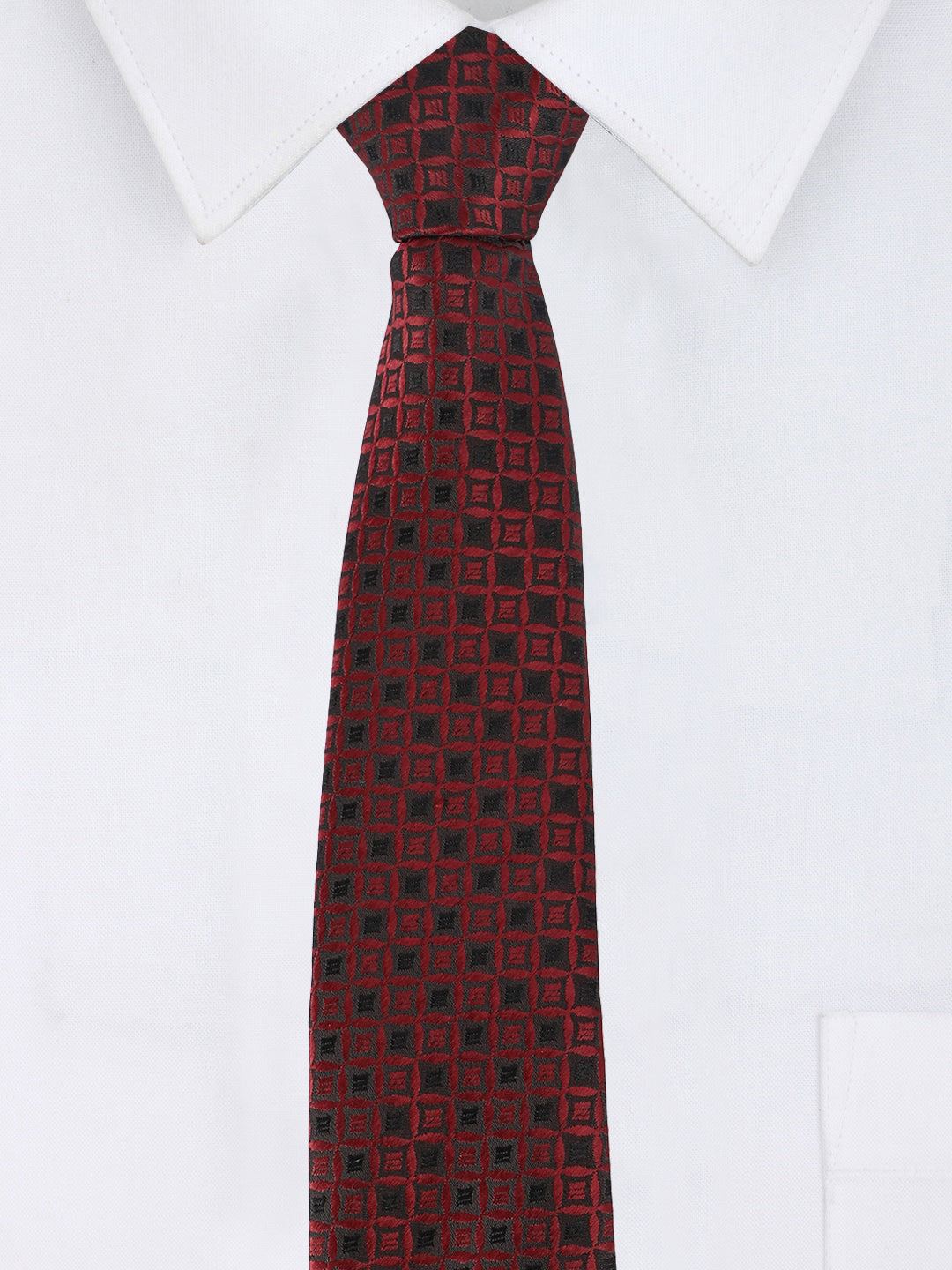 Maroon Geometric Jacquard Necktie