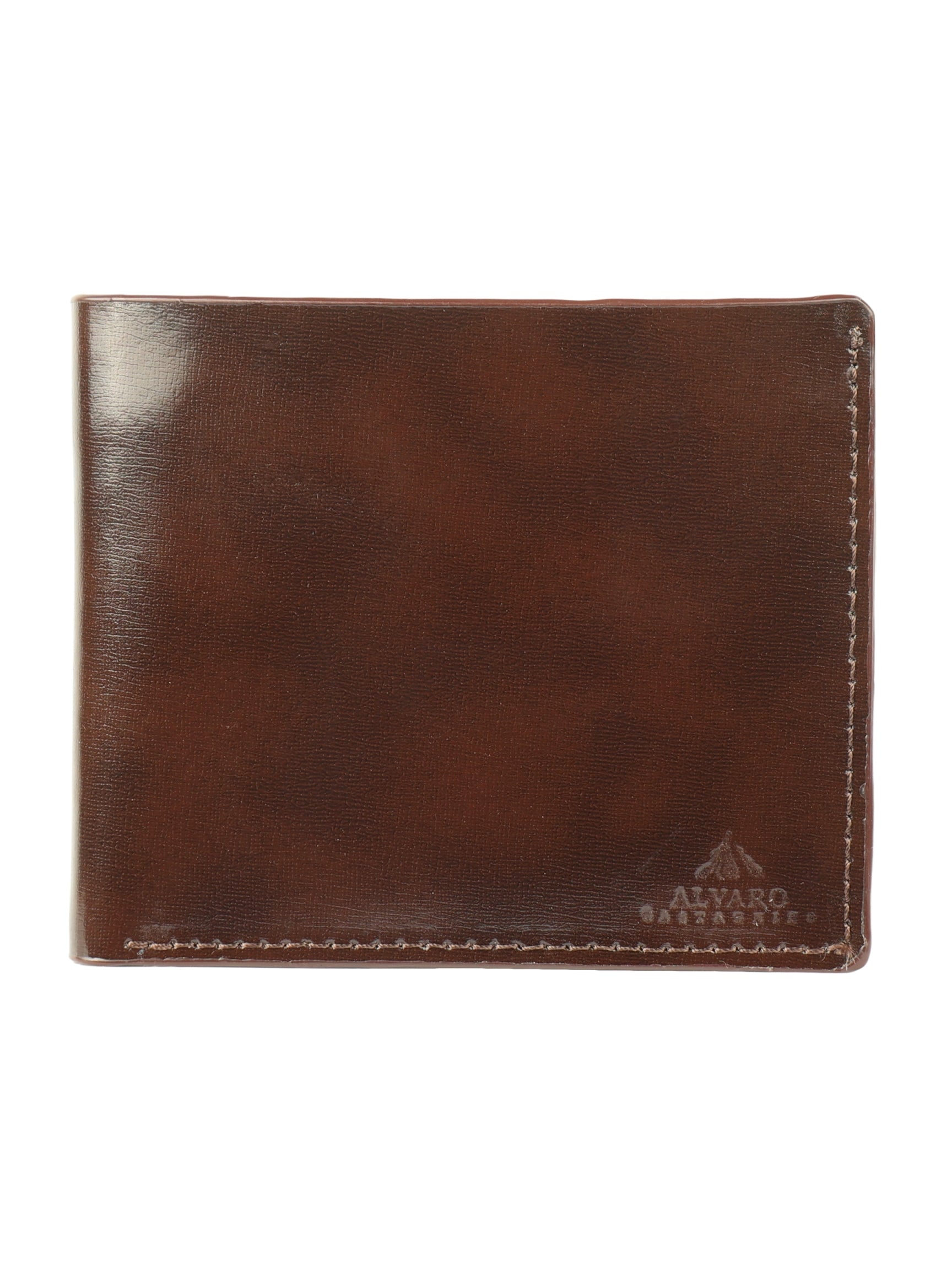 Brown Glazed Linear Textured Leather Wallet