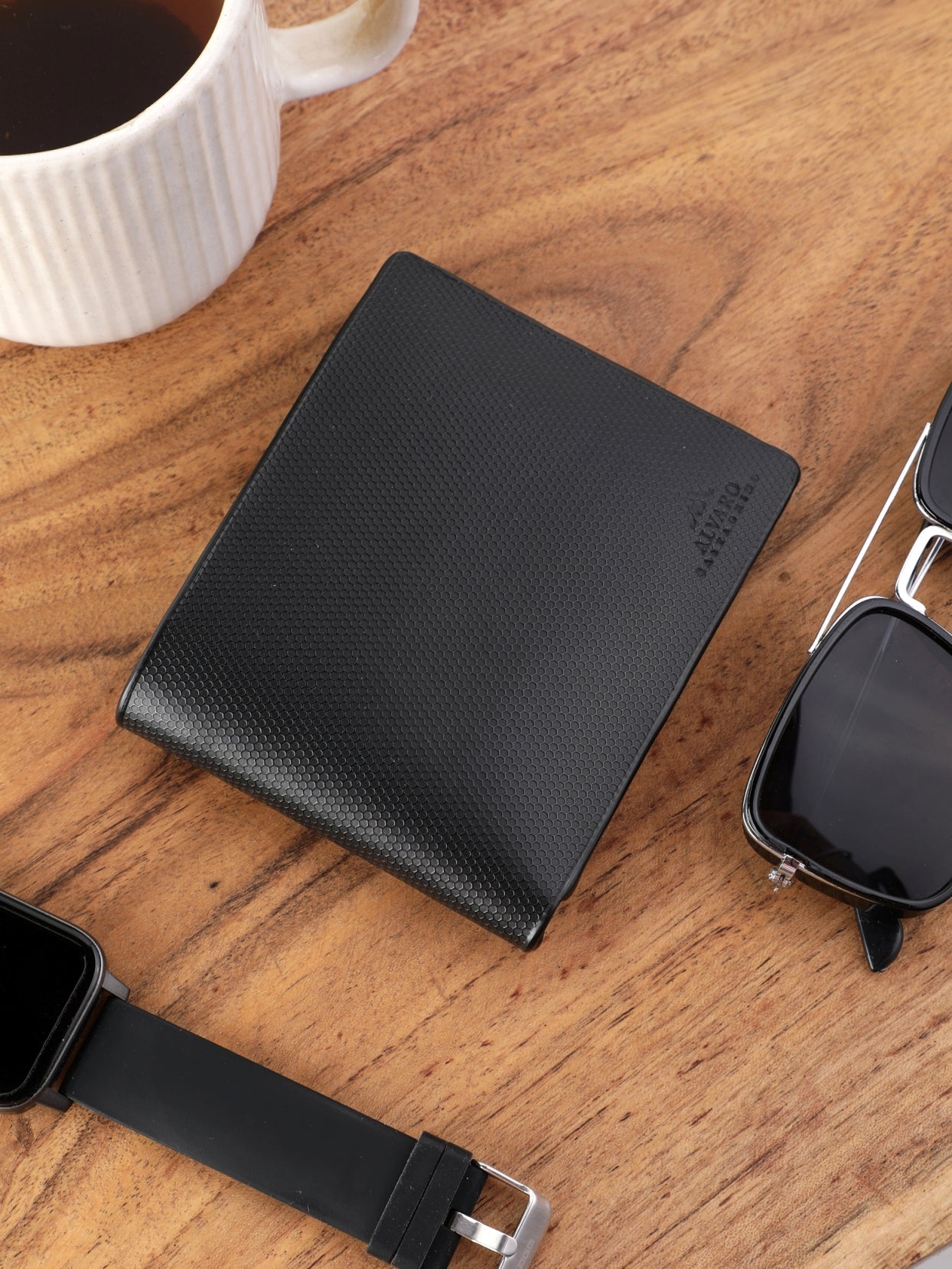 Black Honeycomb Grain Leather Wallet