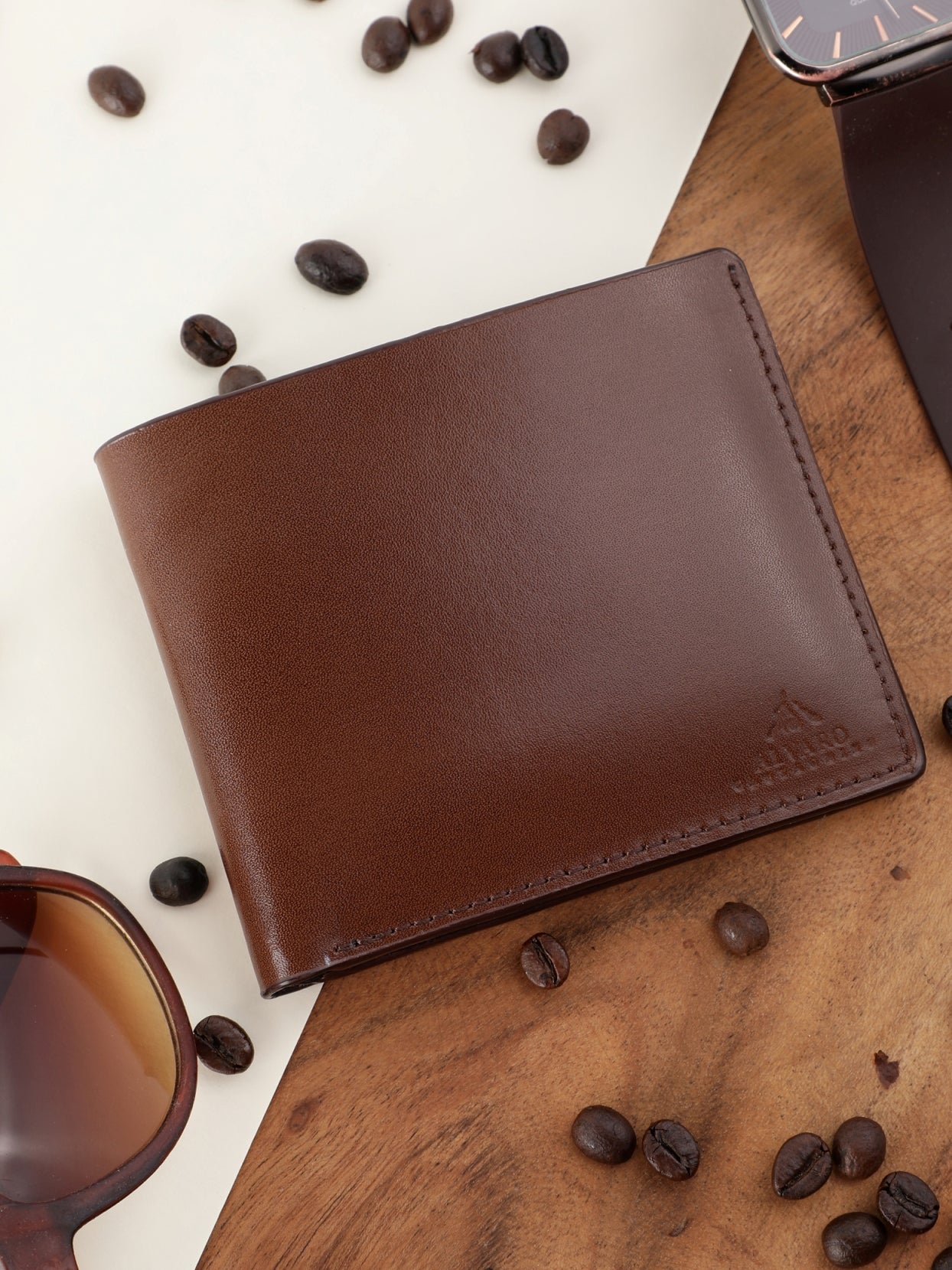 Brown Pebble Grain Textured Leather Wallet