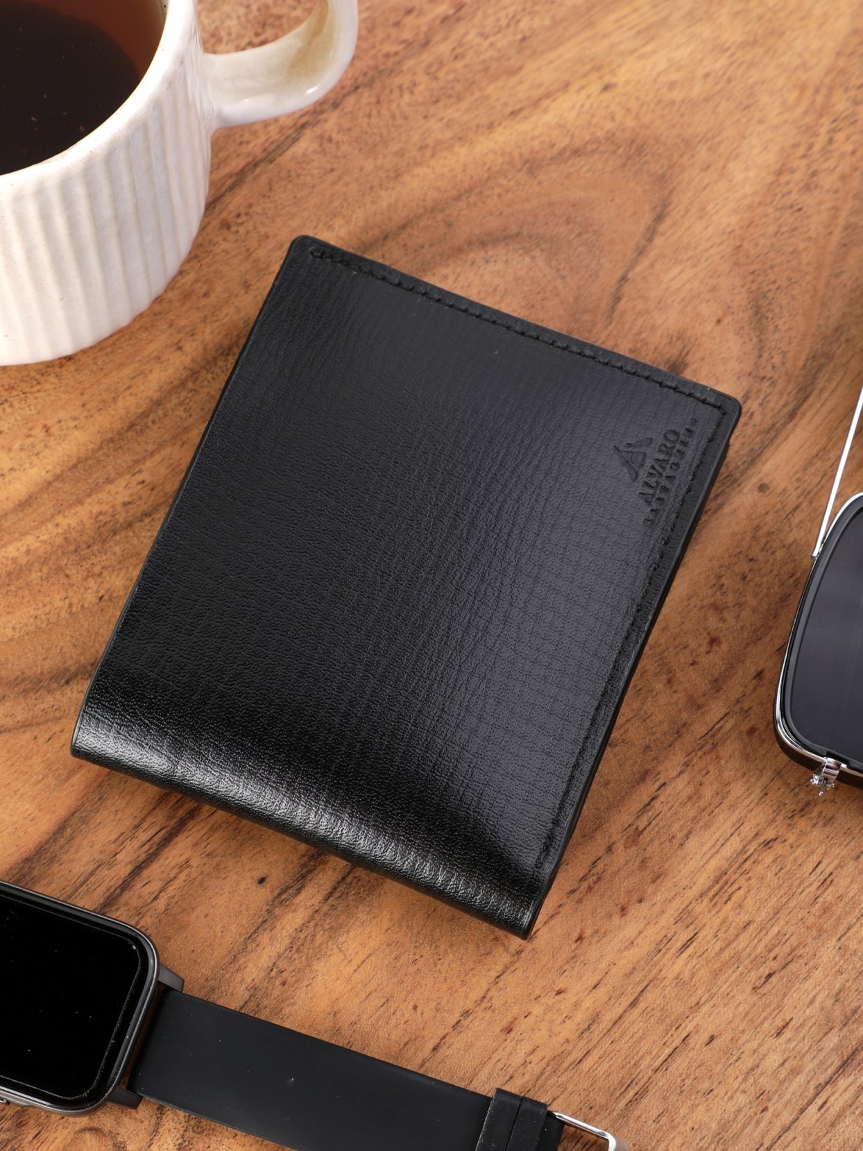 Black Creased Textured Leather Wallet