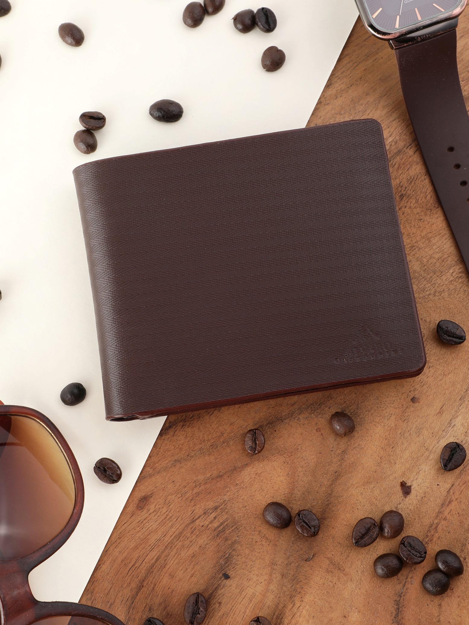 Herringbone Textured Brown Wallet