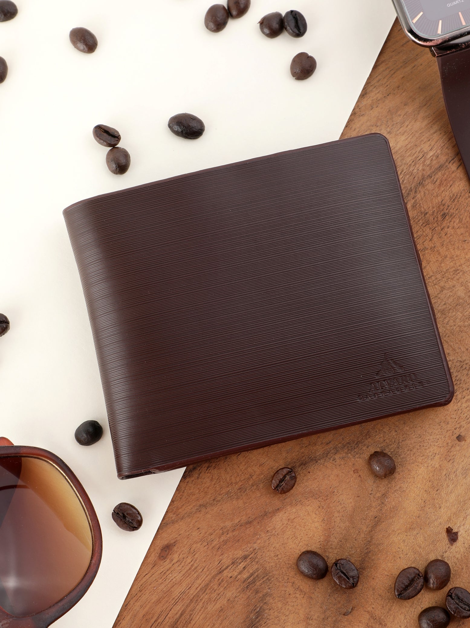 Horizontally Ridged Brown Leather  Wallet