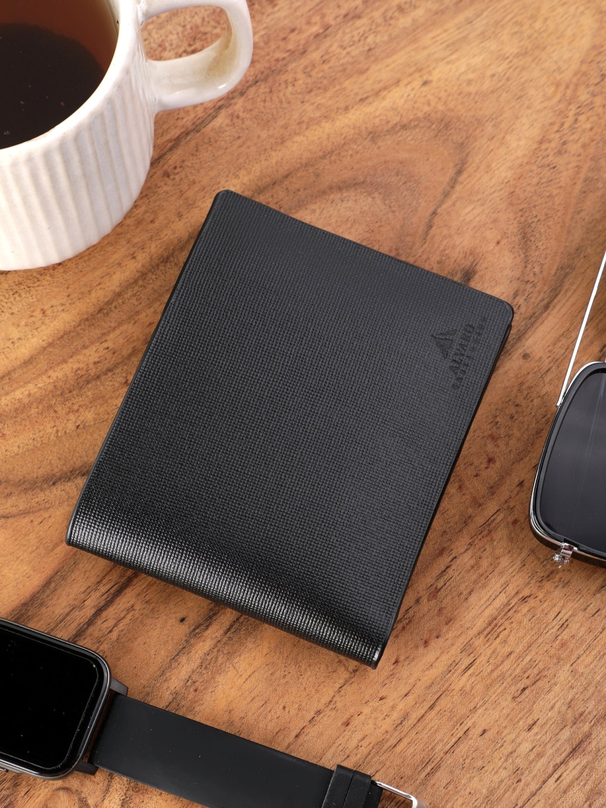 Mesh-Textured Black Leather Wallet
